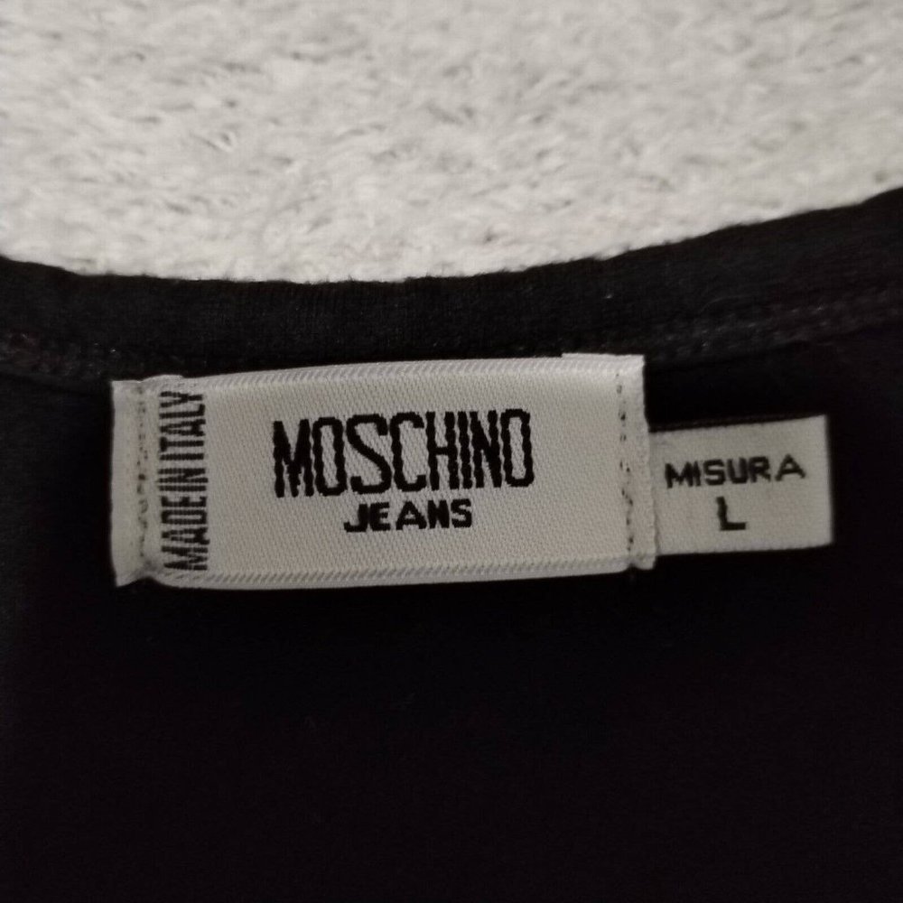 Vintage Moschino Jeans T Shirt Womens L Black Peace Embroidered Logo Graphic Top - Picture 9 of 14